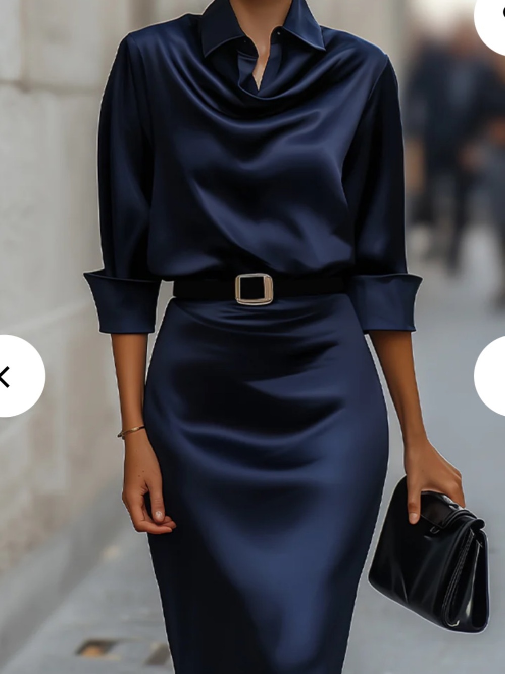 Mooyius Elegant Satin Draped-Collar Midi Dress with belt size Large (12-14)